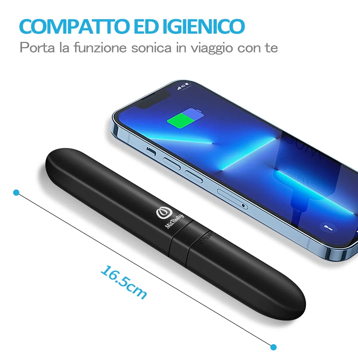 Spazzolino Elettrico da Viaggio con Testine di Ricambio, Spazzolino Elettrico a Batteria Impermeabile IPX6 Sonico – Inclusa Porta Spazzolino da Viaggio, Ideale per d'affari/Viaggi/Vacanze