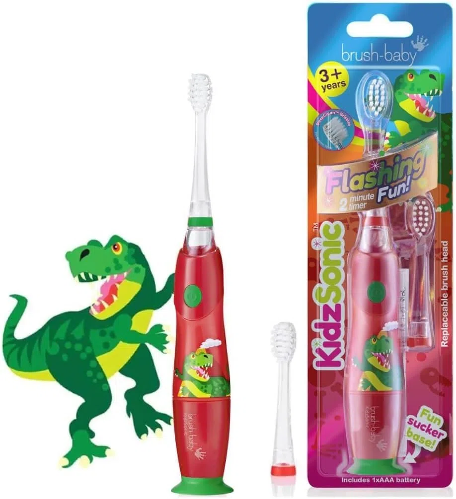 Brush Baby KidzSonic Spazzolino elettrico per bambini e ragazzi dai 3 anni in su -Dinosaur