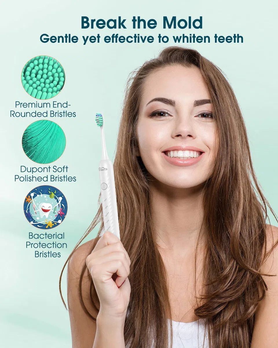 Spazzolino Elettrico Sonico per Sbiancamento dei Denti - Spazzolini Elettrici Sonico per Adulti con 6 Testine, 5 Modalità, Ricarica Rapida e Utilizzo per 180 Giorni, Spazzolino Ultrasuoni, Bianco