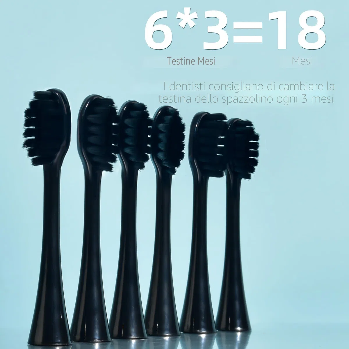 Spazzolino elettrico da 30.000 Vpm, ricaricabile, 6 testine, timer intelligente di 2 minuti, 5 modalità, con sbiancamento dei denti, nero
