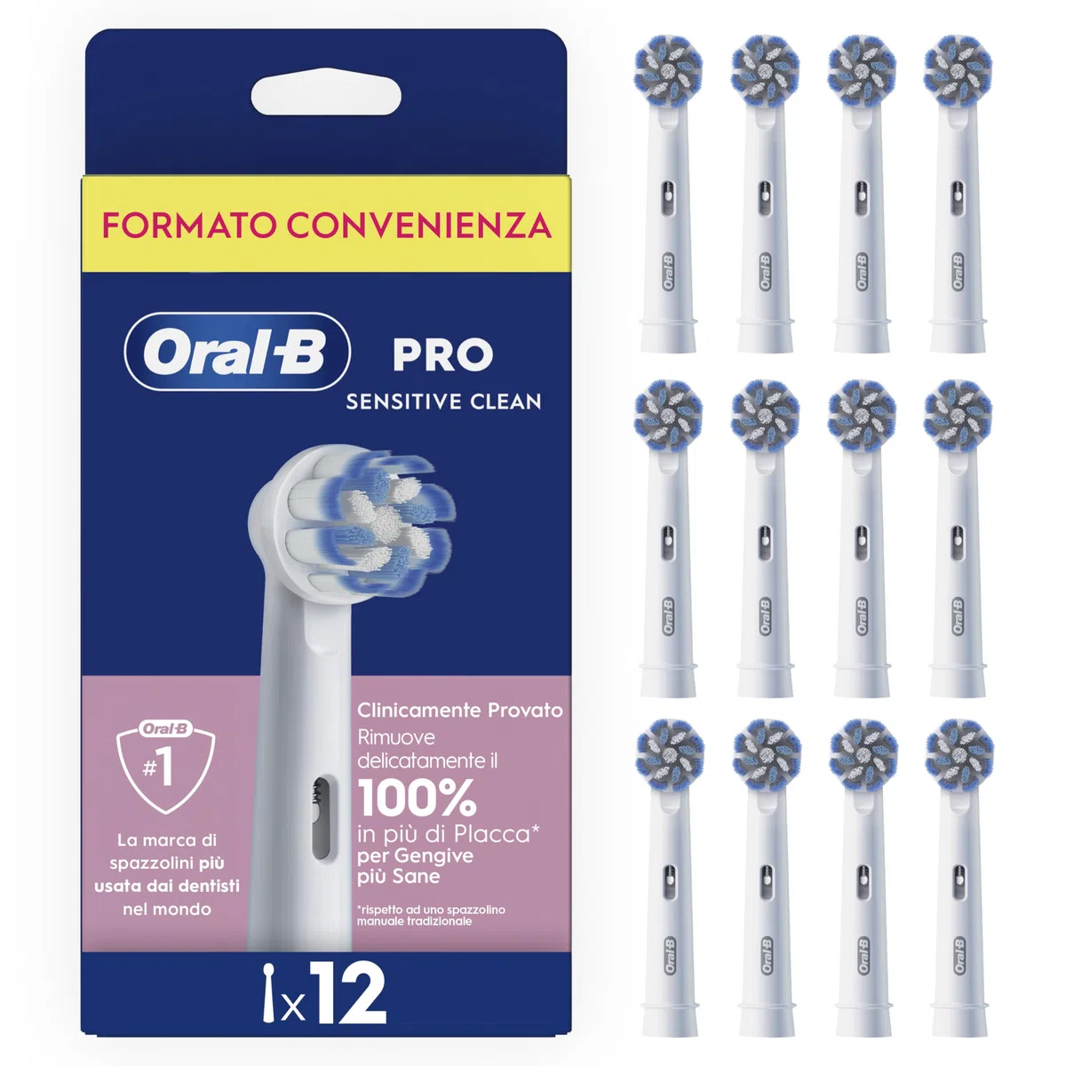 Oral-B Testine di Ricambio Pro Sensitive Clean, Bianche, 12 Ricambi - 12 Testine di Ricambio per Spazzolino Elettrico, Rotonde Originali, Confezione Adatta alla Buca delle Lettere