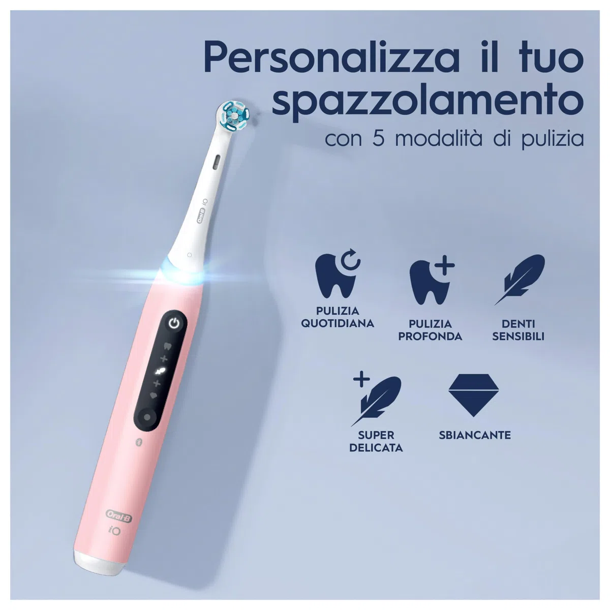 Oral-B iO 5 Spazzolino Elettrico, con 1 Testina di Ricambio, Custodia, Rosa - 1 Testine di Ricambio per Spazzolino Elettrico, Ricaricabile, Custodia da Viaggio, Sensore di Pressione, Pulizia Denti