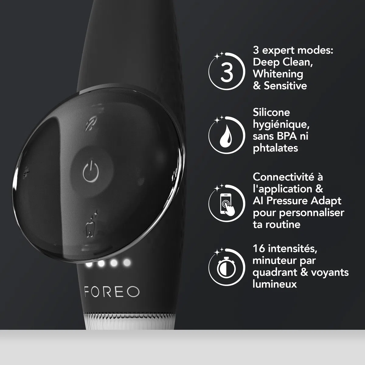FOREO issa 4 plus Spazzolino Elettrico Sonico – Bundle 4-in-1 Ricaricabile con AI, Testina Ibrida Silicone e Polimero Extra, Setole Morbide, Sbiancante denti, Pulizia denti Ultra-Igienica