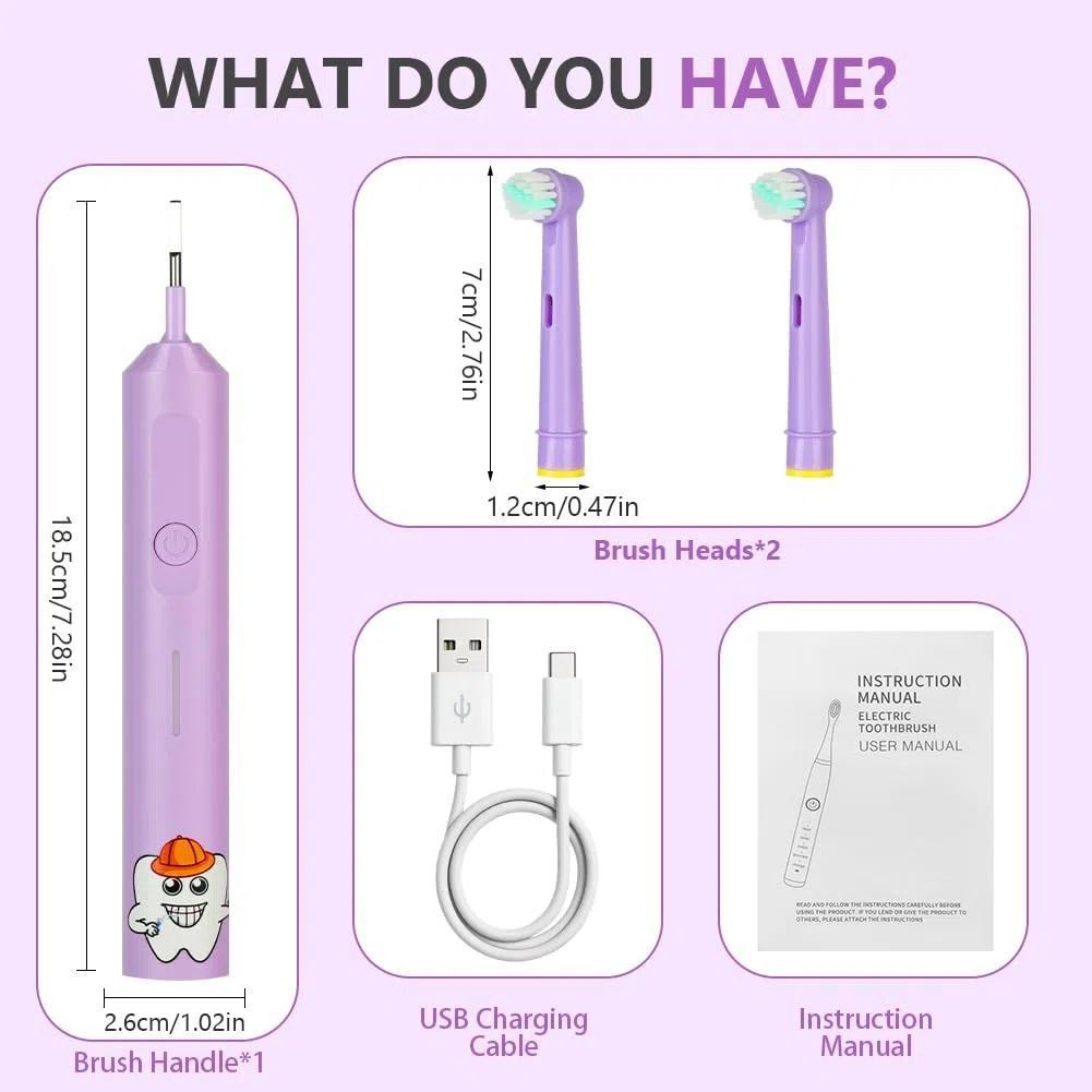 Vicloon Spazzolino Elettrico Bambini dai 5-12 Anni,Spazzolino Bambini con 2 Pezzi Testina Dello Spazzolinos e Timer Intelligente,Luce Colorate LED,Vibrazione Morbido,IPX7 Impermeabile,Comodo Manico